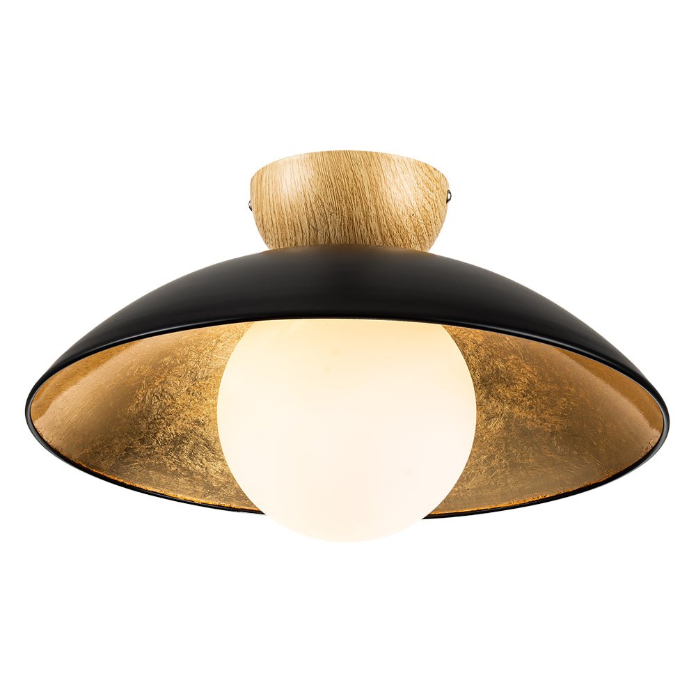 Pendantlightie - Scandinavian 1 - Light Gold Leaf Dome Semi Flush Mount With Glass Shade - Semi Flush Mount - White - 