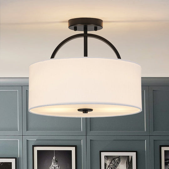 Pendantlightie - Scandinavian 2 - Light Linen Shade Drum Semi Flush Mount - Semi Flush Mount - Black - 