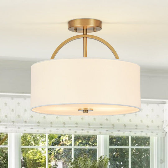 Pendantlightie - Scandinavian 2 - Light Linen Shade Drum Semi Flush Mount - Semi Flush Mount - Brass - 