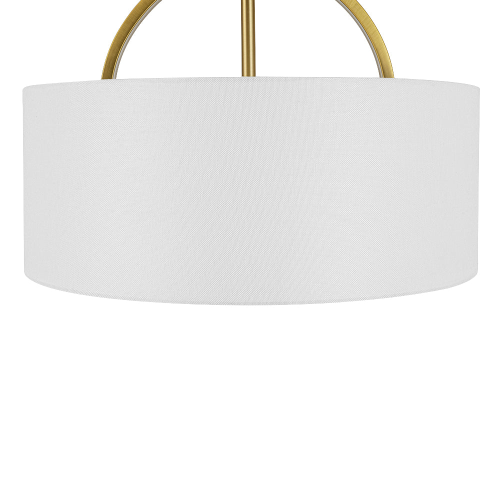 Pendantlightie - Scandinavian 2 - Light Linen Shade Drum Semi Flush Mount - Semi Flush Mount - Brass - 