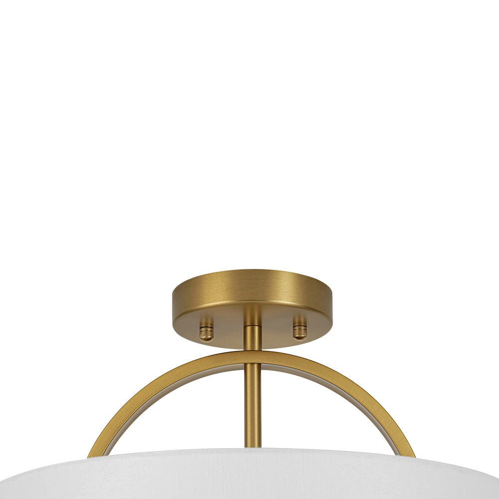 Pendantlightie - Scandinavian 2 - Light Linen Shade Drum Semi Flush Mount - Semi Flush Mount - Brass - 