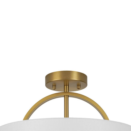 Pendantlightie - Scandinavian 2 - Light Linen Shade Drum Semi Flush Mount - Semi Flush Mount - Brass - 