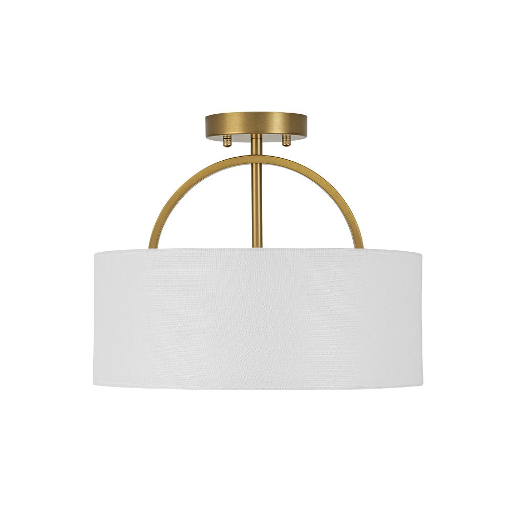 Pendantlightie - Scandinavian 2 - Light Linen Shade Drum Semi Flush Mount - Semi Flush Mount - Brass - 
