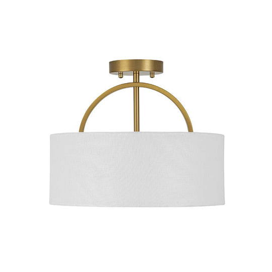 Pendantlightie - Scandinavian 2 - Light Linen Shade Drum Semi Flush Mount - Semi Flush Mount - Brass - 