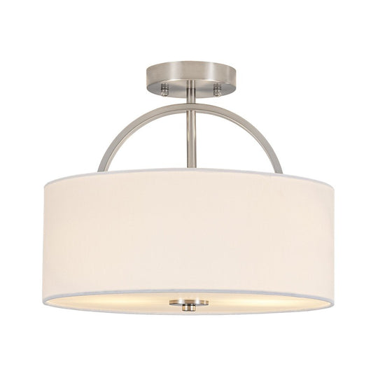 Pendantlightie - Scandinavian 2 - Light Linen Shade Drum Semi Flush Mount - Semi Flush Mount - Nickel - 