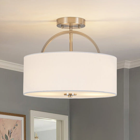 Pendantlightie - Scandinavian 2 - Light Linen Shade Drum Semi Flush Mount - Semi Flush Mount - Nickel - 