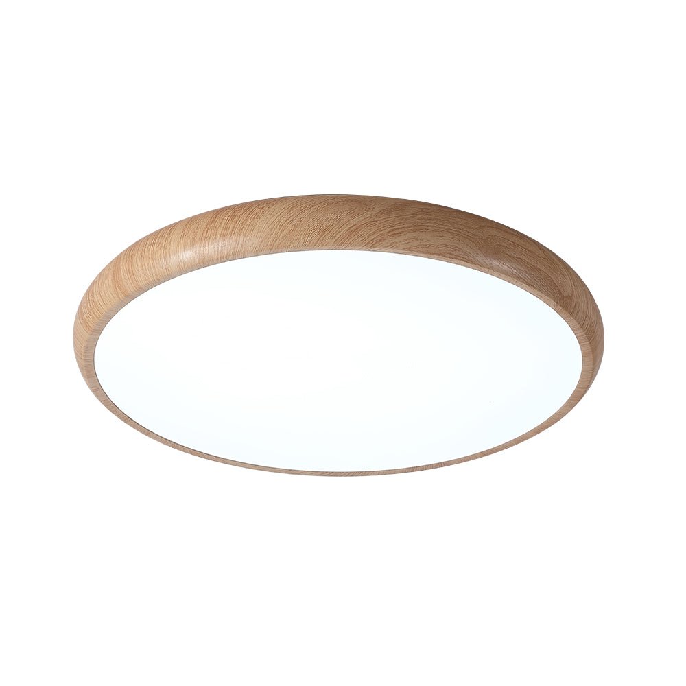 Pendantlightie-Scandinavian Wood-Like Round Led Ceiling Light-Flush Mount-Cool White Light-Wood Grain