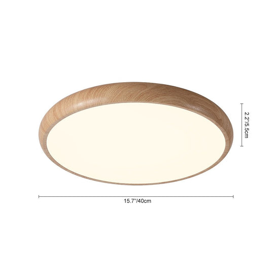 Pendantlightie-Scandinavian Wood-Like Round Led Ceiling Light-Flush Mount-Cool White Light-Wood Grain