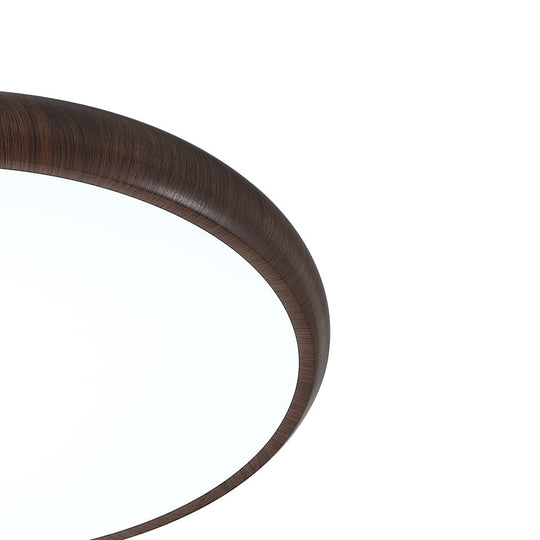 Pendantlightie-Scandinavian Wood-Like Round Led Ceiling Light-Flush Mount-Cool White Light-Wood Grain