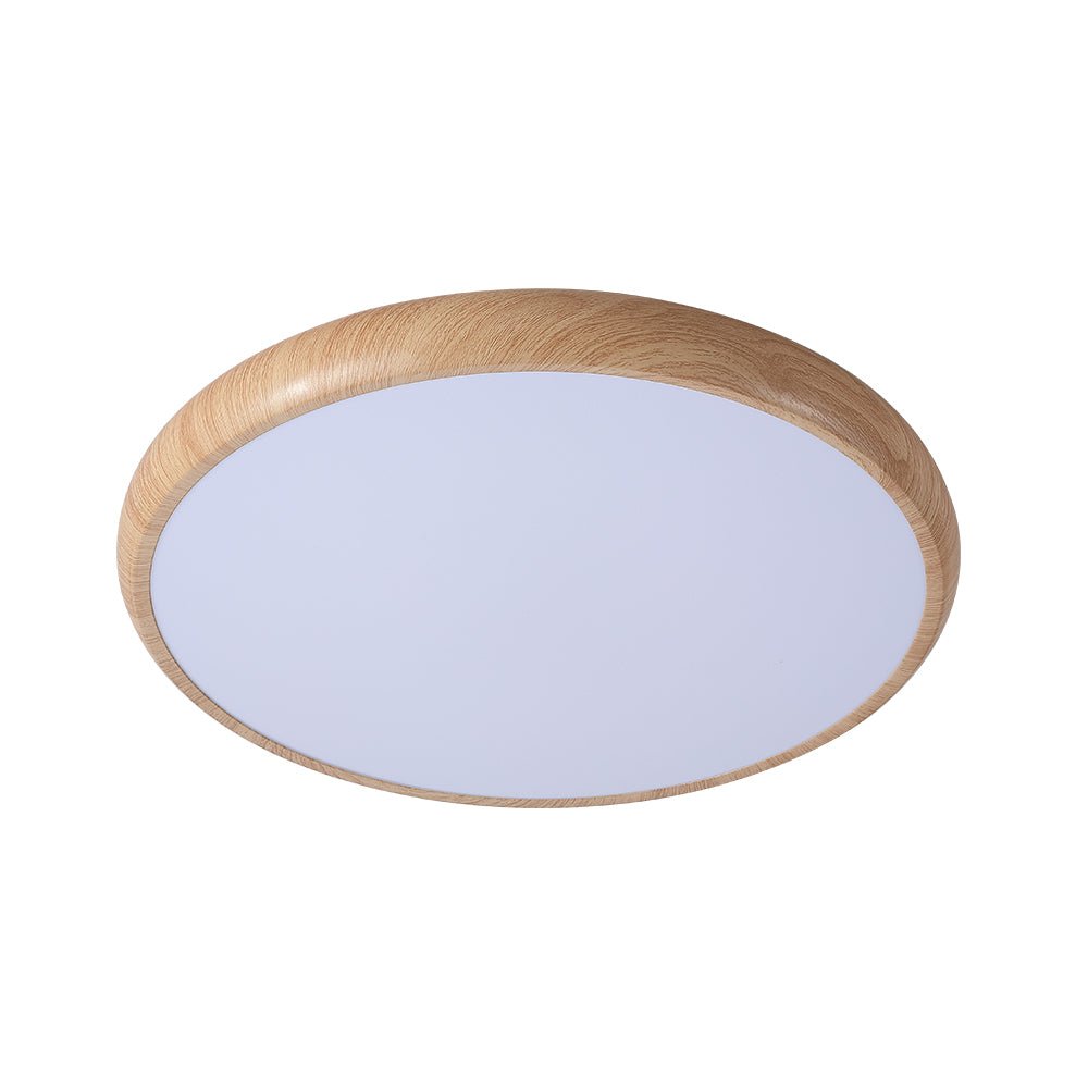 Pendantlightie-Scandinavian Wood-Like Round Led Ceiling Light-Flush Mount-Cool White Light-Wood Grain