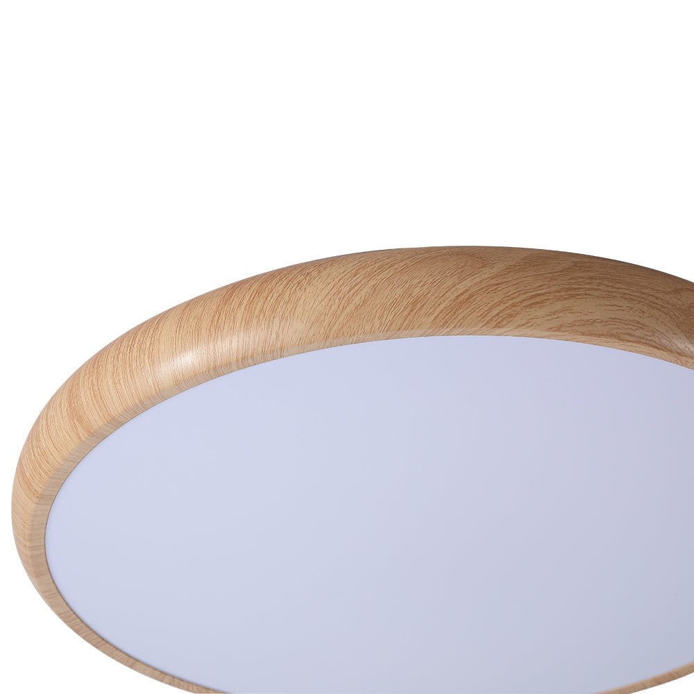 Pendantlightie-Scandinavian Wood-Like Round Led Ceiling Light-Flush Mount-Cool White Light-Wood Grain