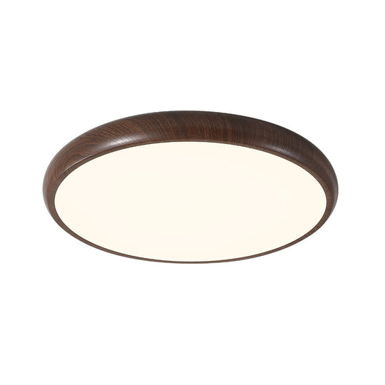 Pendantlightie-Scandinavian Wood-Like Round Led Ceiling Light-Flush Mount-Warm White Light-Walnut Grain