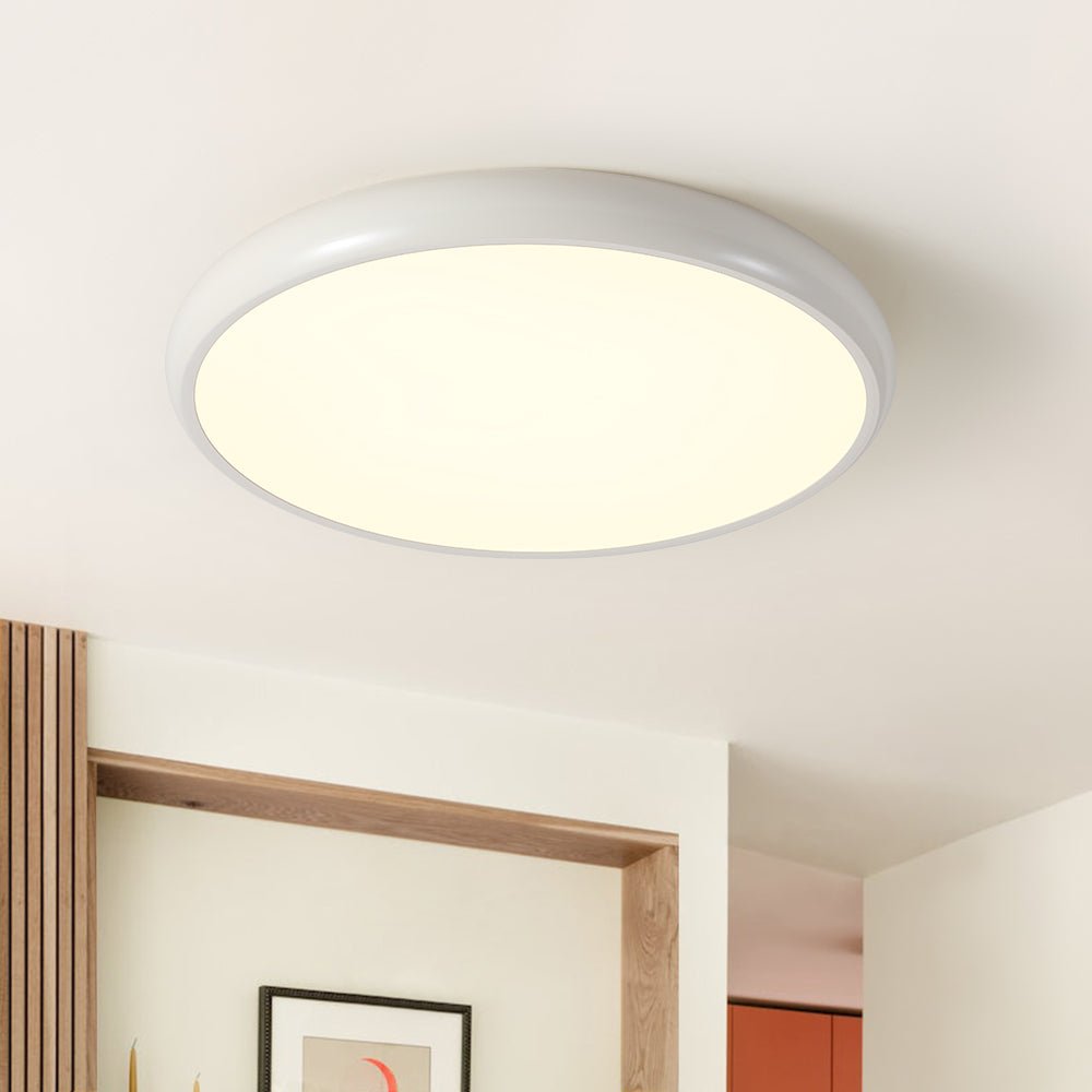 Pendantlightie-Scandinavian Wood-Like Round Led Ceiling Light-Flush Mount-Warm White Light-White