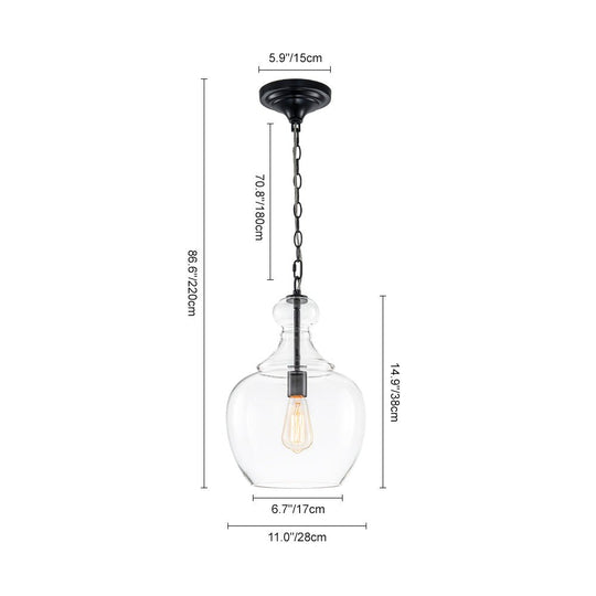 Pendantlightie - Sculptural 1 - Light Clear Glass Dome Pendant Light For Kitchen Table - Pendants - Black - 