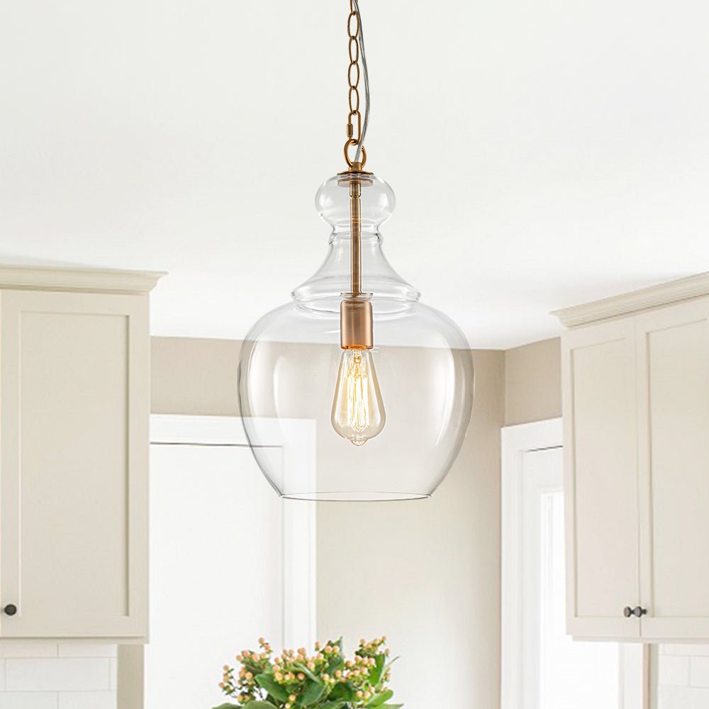 Pendantlightie - Sculptural 1 - Light Clear Glass Dome Pendant Light For Kitchen Table - Pendants - Brass - 
