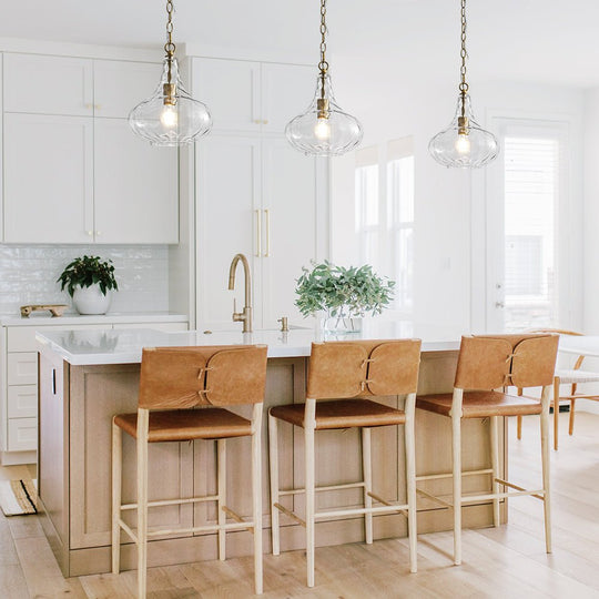 Pendantlightie - Sculptural 1 - Light Teardrop Gourd - Shaped Clear Hammered Glass Pendant - Pendants - Brass - 