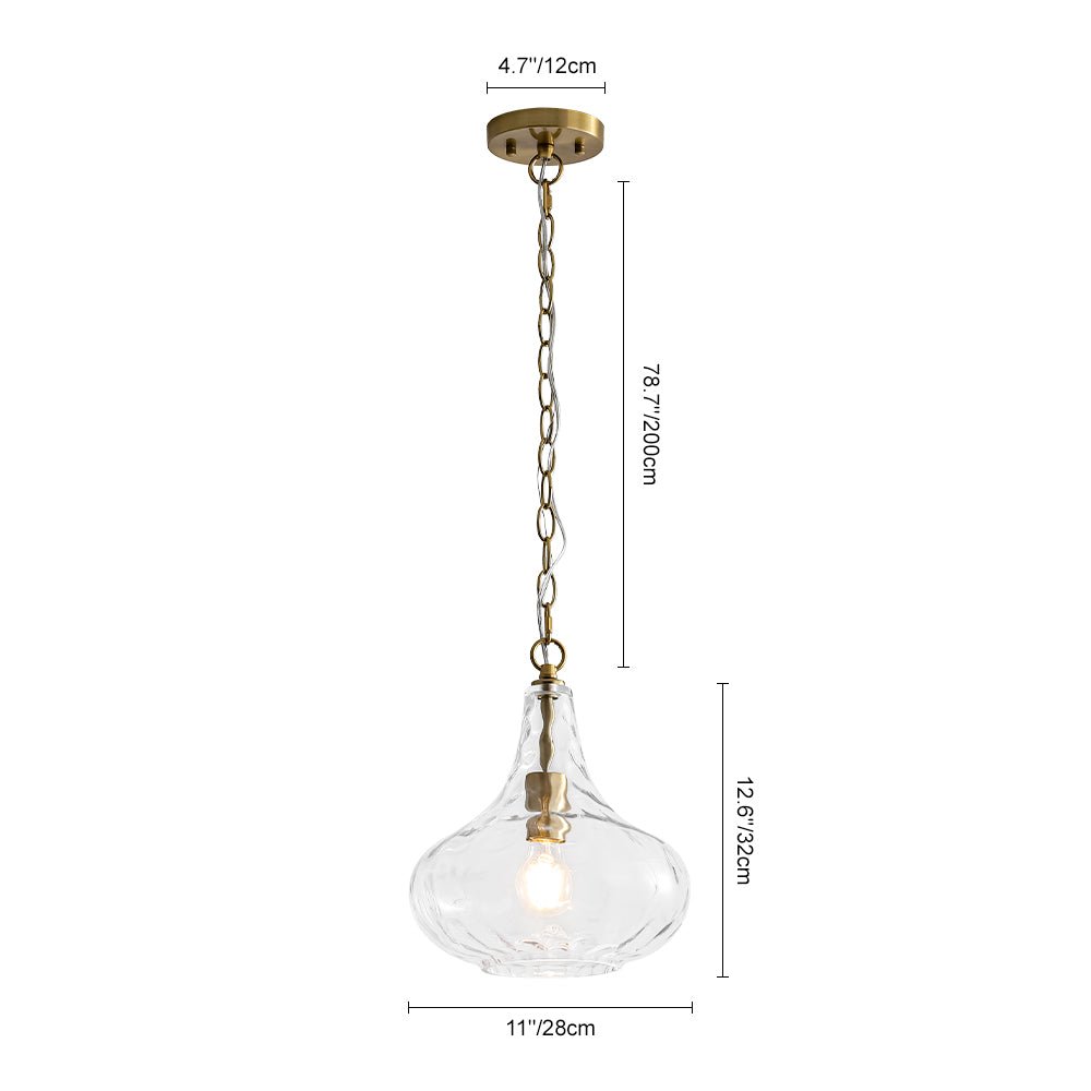 Pendantlightie - Sculptural 1 - Light Teardrop Gourd - Shaped Clear Hammered Glass Pendant - Pendants - Nickel - 