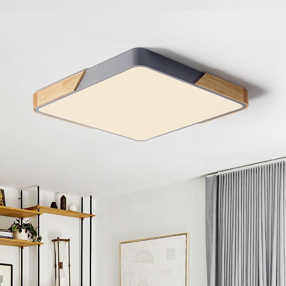 Pendantlightie - Square Dimmable Led Flush Mount With Wood Accent - Flush Mount - Gray - 
