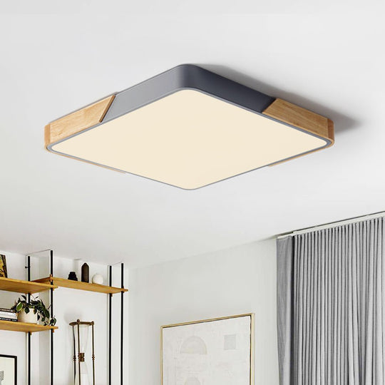 Pendantlightie - Square Dimmable Led Flush Mount With Wood Accent - Flush Mount - Gray - 