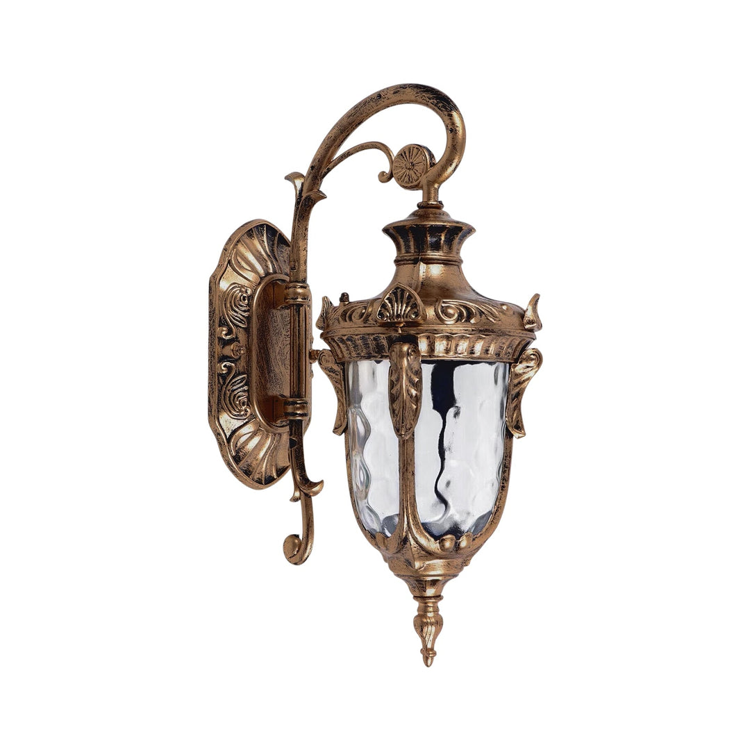 Pendantlightie-Traditional 1-Light Hammered Glass Lantern Shade Patio Outdoor Wall Light-Outdoor Wall Light-Black-Medium