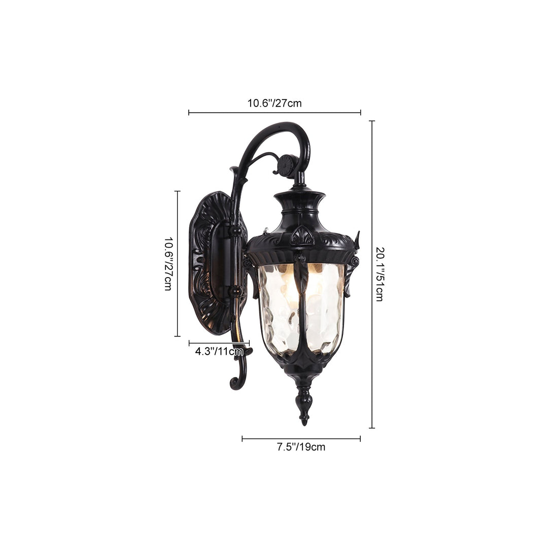 Pendantlightie-Traditional 1-Light Hammered Glass Lantern Shade Patio Outdoor Wall Light-Outdoor Wall Light-Black-Medium