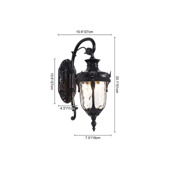 Pendantlightie-Traditional 1-Light Hammered Glass Lantern Shade Patio Outdoor Wall Light-Outdoor Wall Light-Black-Medium