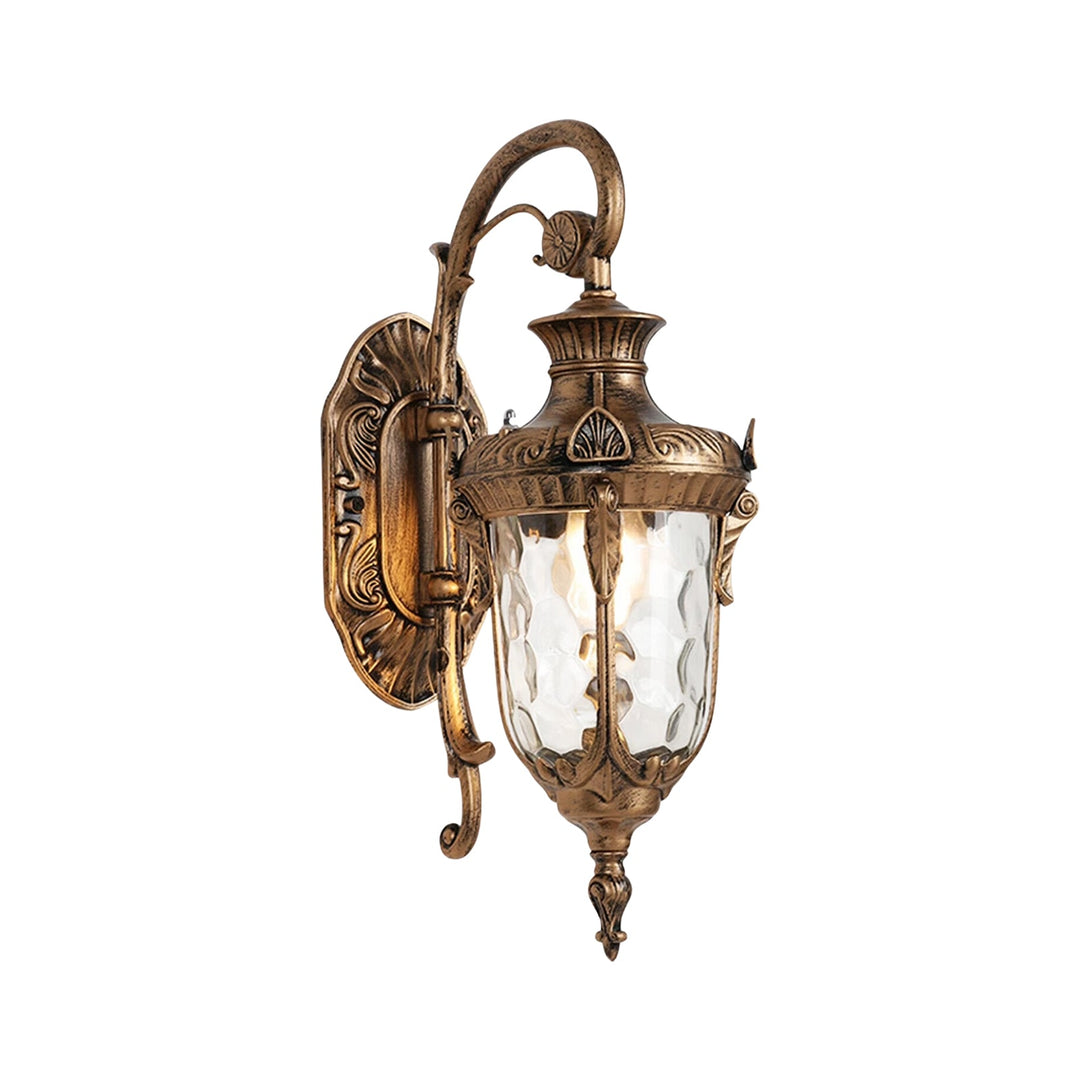 Pendantlightie-Traditional 1-Light Hammered Glass Lantern Shade Patio Outdoor Wall Light-Outdoor Wall Light-Black-Medium