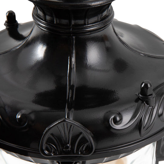 Pendantlightie-Traditional 1-Light Hammered Glass Lantern Shade Patio Outdoor Wall Light-Outdoor Wall Light-Black-Medium