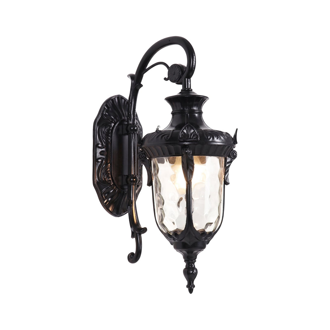 Pendantlightie-Traditional 1-Light Hammered Glass Lantern Shade Patio Outdoor Wall Light-Outdoor Wall Light-Black-Medium