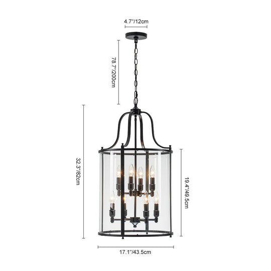 Pendantlightie - Traditional 8 - Light Clear Glass Lantern Style Cylinder Pendant - Pendants - Black - 