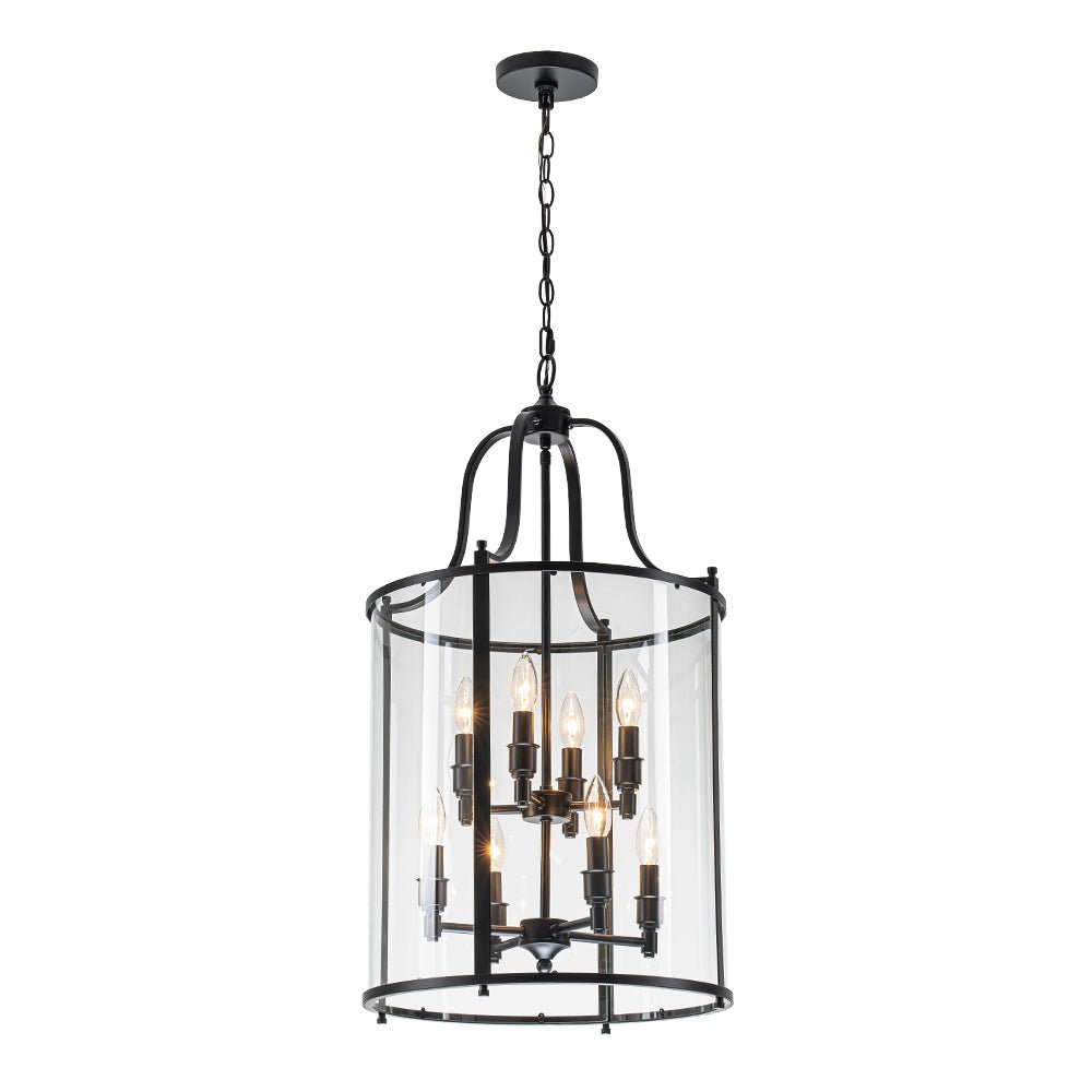 Pendantlightie - Traditional 8 - Light Clear Glass Lantern Style Cylinder Pendant - Pendants - Black - 