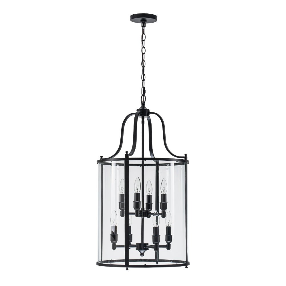 Pendantlightie - Traditional 8 - Light Clear Glass Lantern Style Cylinder Pendant - Pendants - Black - 