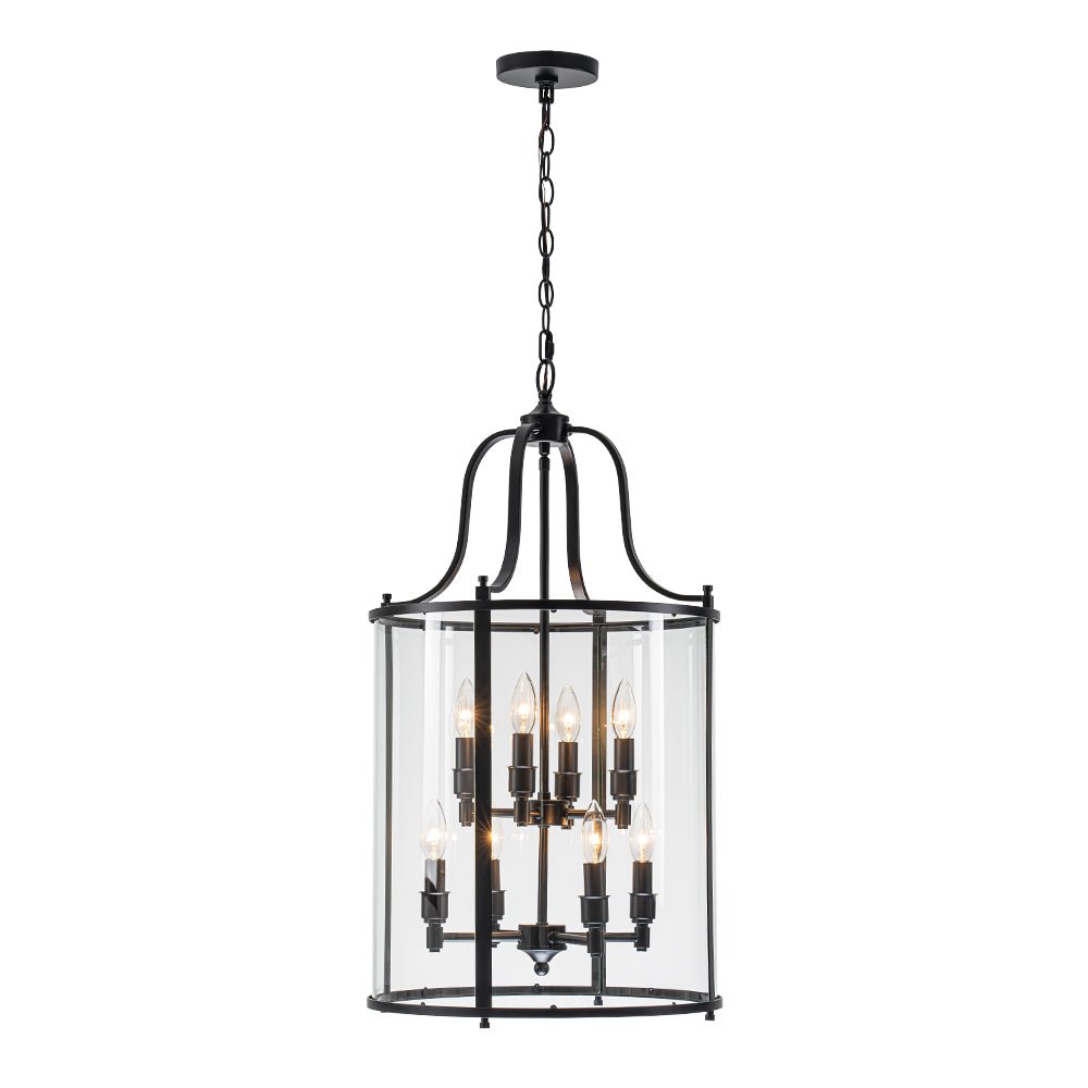 Pendantlightie - Traditional 8 - Light Clear Glass Lantern Style Cylinder Pendant - Pendants - Black - 