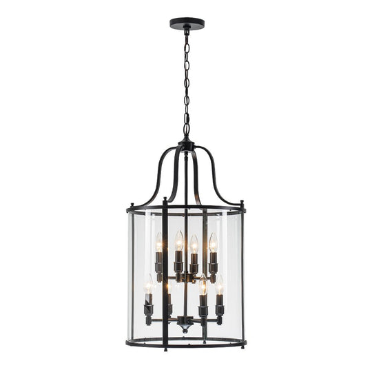 Pendantlightie - Traditional 8 - Light Clear Glass Lantern Style Cylinder Pendant - Pendants - Black - 