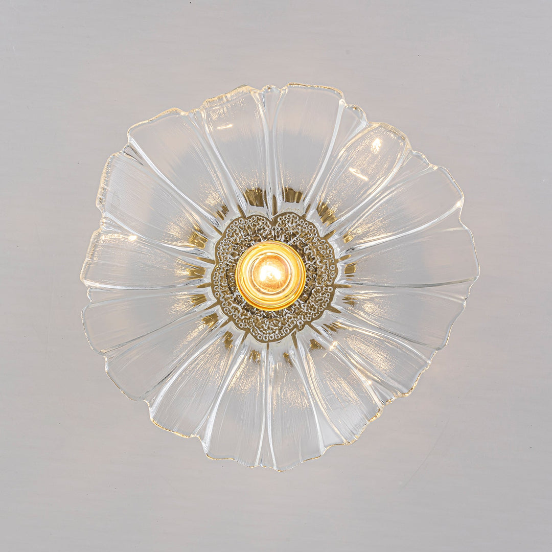 Pendantlightie-Traditional Vintage 1-Light Flower Lotus Leaf Glass Ceiling Light-Semi Flush Mount-Brass-