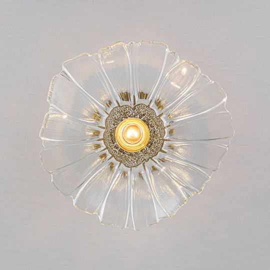 Pendantlightie-Traditional Vintage 1-Light Flower Lotus Leaf Glass Ceiling Light-Semi Flush Mount-Brass-