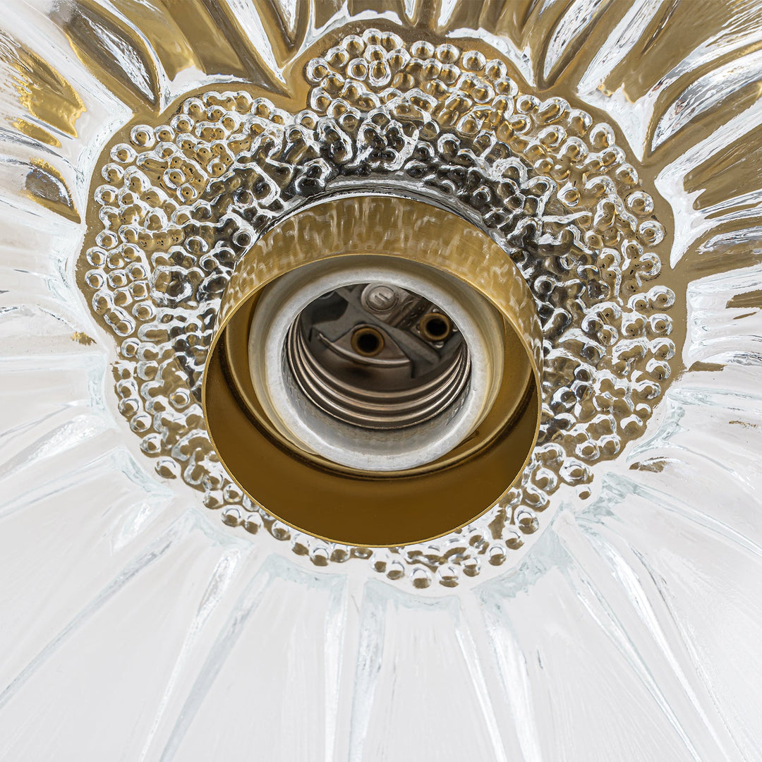 Pendantlightie-Traditional Vintage 1-Light Flower Lotus Leaf Glass Ceiling Light-Semi Flush Mount-Brass-