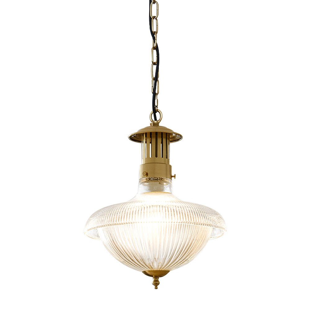 Pendantlightie - Traditional Vintage 1 - Light Ribbed Metal Glass Shade Dome Pendant Light - Pendants - Brass - 