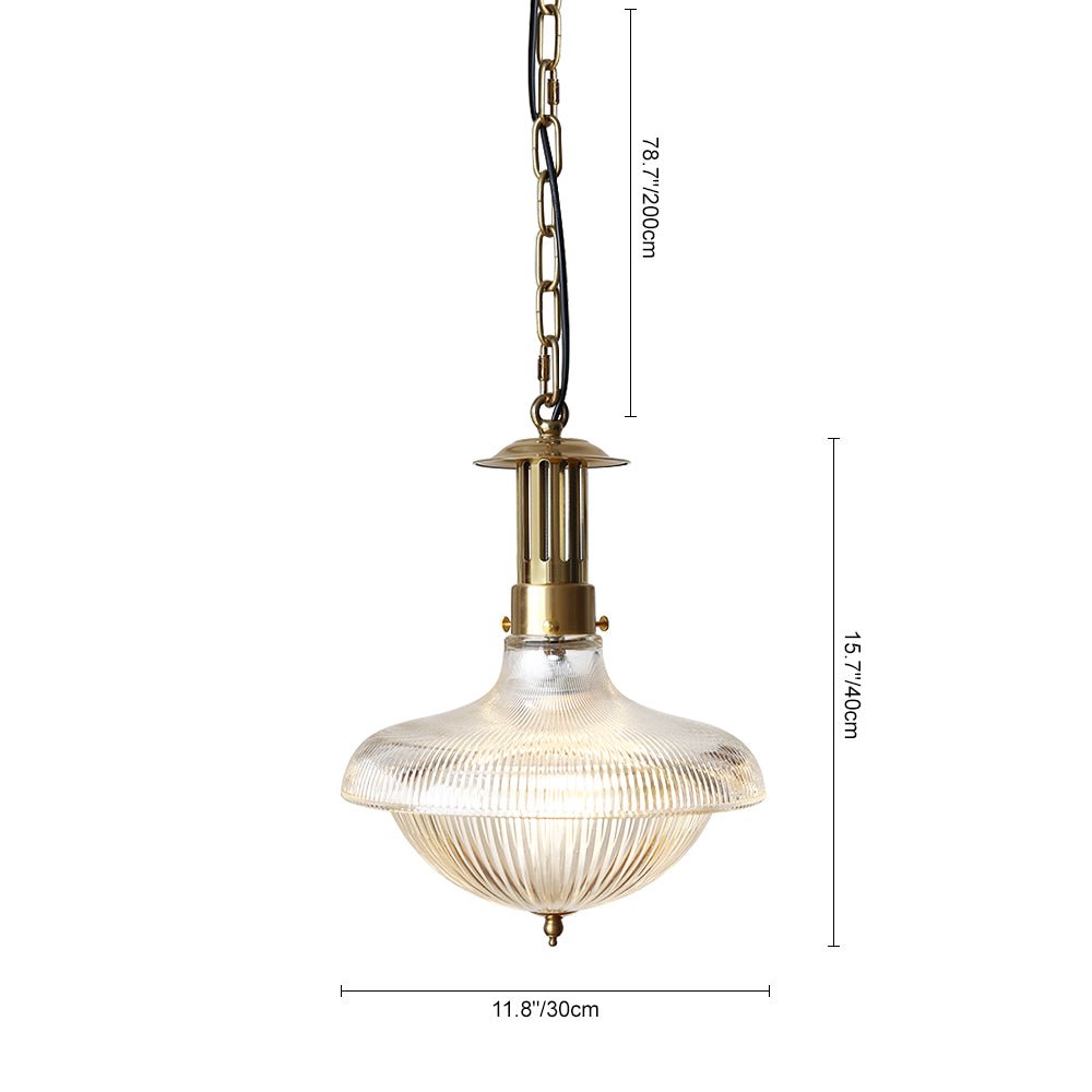 Pendantlightie - Traditional Vintage 1 - Light Ribbed Metal Glass Shade Dome Pendant Light - Pendants - Brass - 