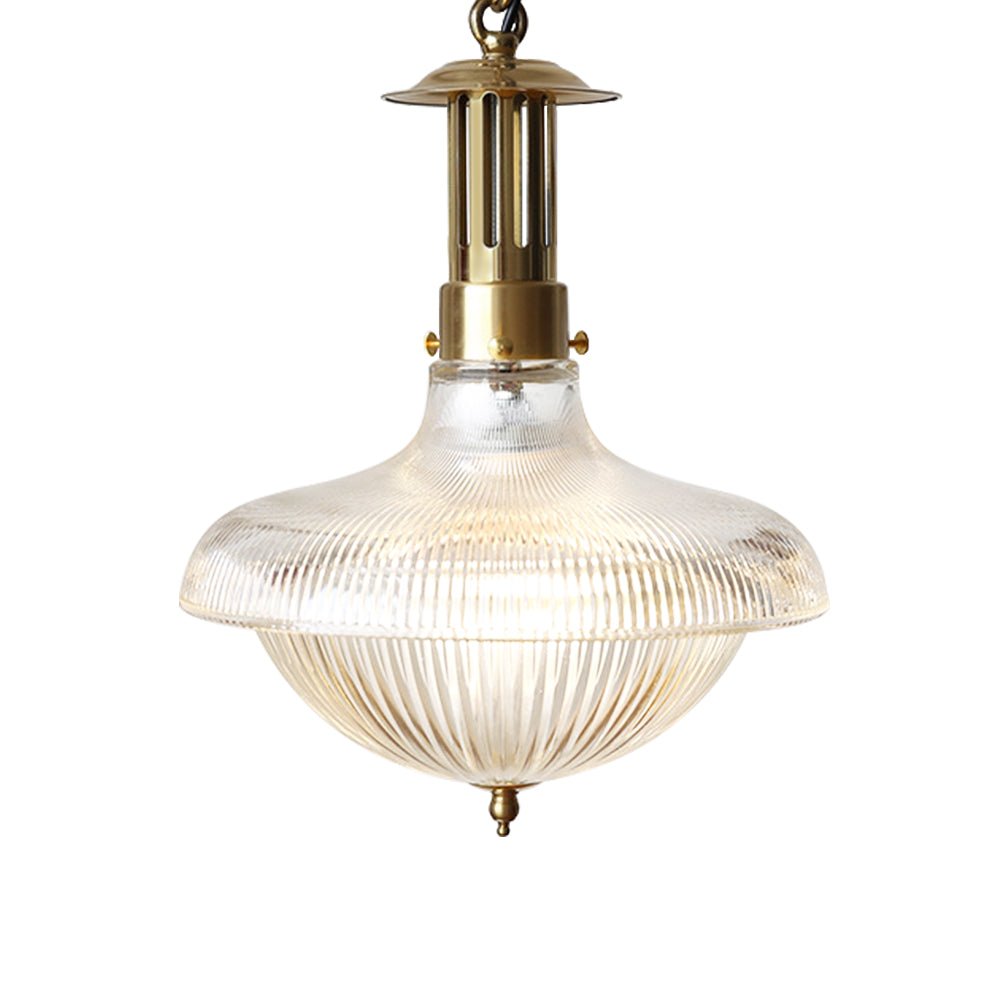 Pendantlightie - Traditional Vintage 1 - Light Ribbed Metal Glass Shade Dome Pendant Light - Pendants - Brass - 