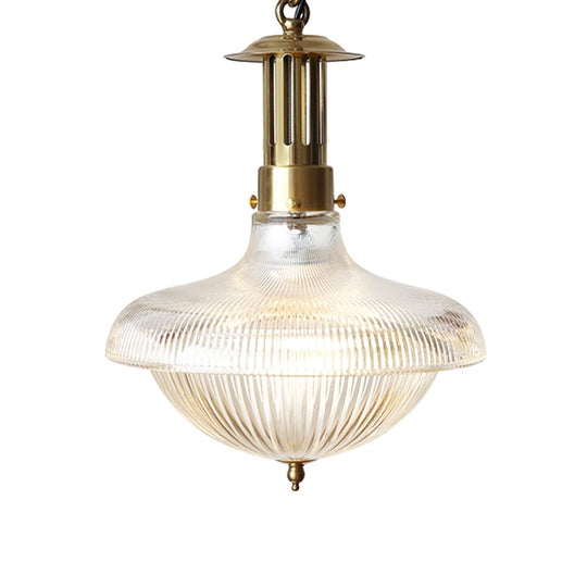Pendantlightie - Traditional Vintage 1 - Light Ribbed Metal Glass Shade Dome Pendant Light - Pendants - Brass - 