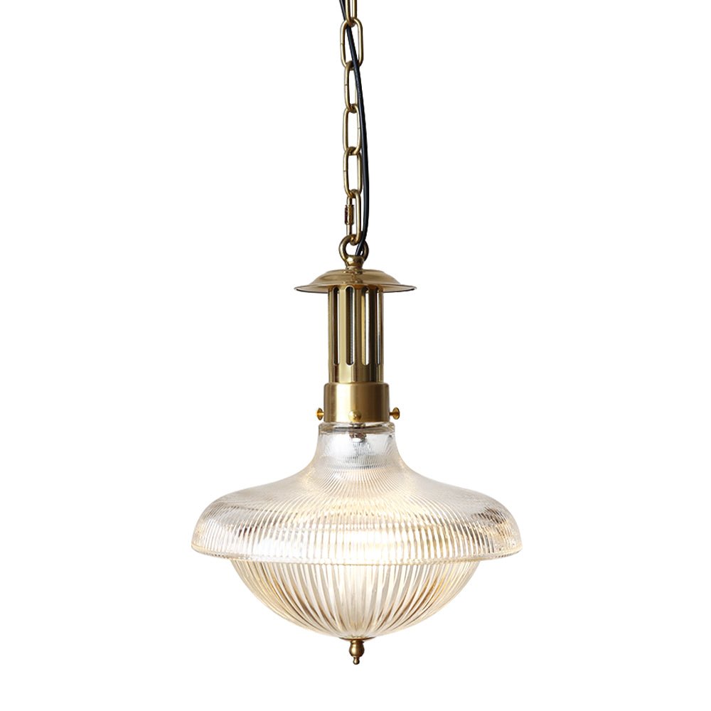 Pendantlightie - Traditional Vintage 1 - Light Ribbed Metal Glass Shade Dome Pendant Light - Pendants - Brass - 