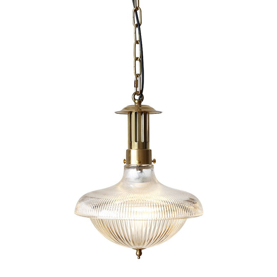 Pendantlightie - Traditional Vintage 1 - Light Ribbed Metal Glass Shade Dome Pendant Light - Pendants - Brass - 
