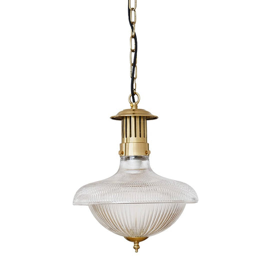 Pendantlightie - Traditional Vintage 1 - Light Ribbed Metal Glass Shade Dome Pendant Light - Pendants - Brass - 