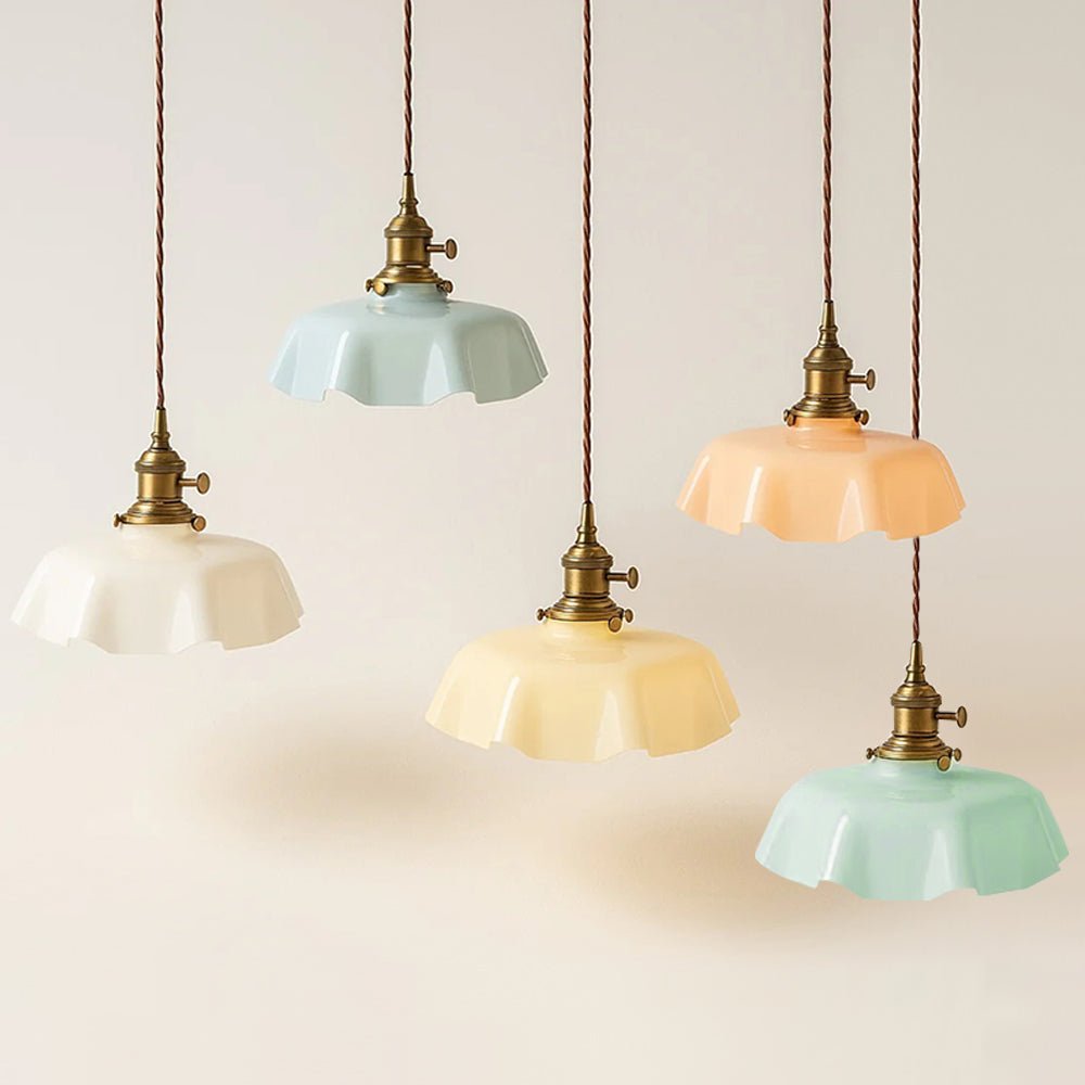 Pendantlightie - Vintage 1 - Light Creamy Scalloped Draped Flower Glass Pendant Light - Pendants - Blue - 