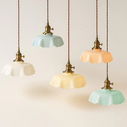 Pendantlightie - Vintage 1 - Light Creamy Scalloped Draped Flower Glass Pendant Light - Pendants - Blue - 