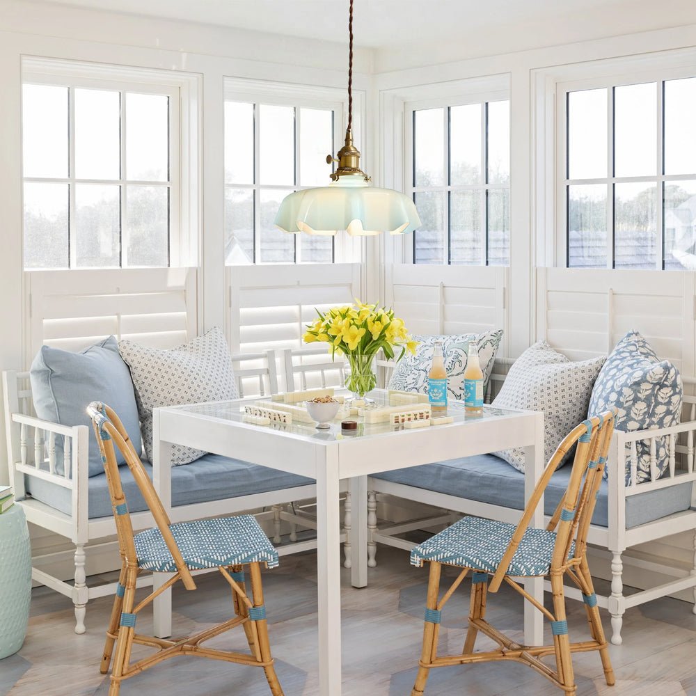 Pendantlightie - Vintage 1 - Light Creamy Scalloped Draped Flower Glass Pendant Light - Pendants - Blue - 