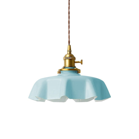 Pendantlightie - Vintage 1 - Light Creamy Scalloped Draped Flower Glass Pendant Light - Pendants - Pink - 