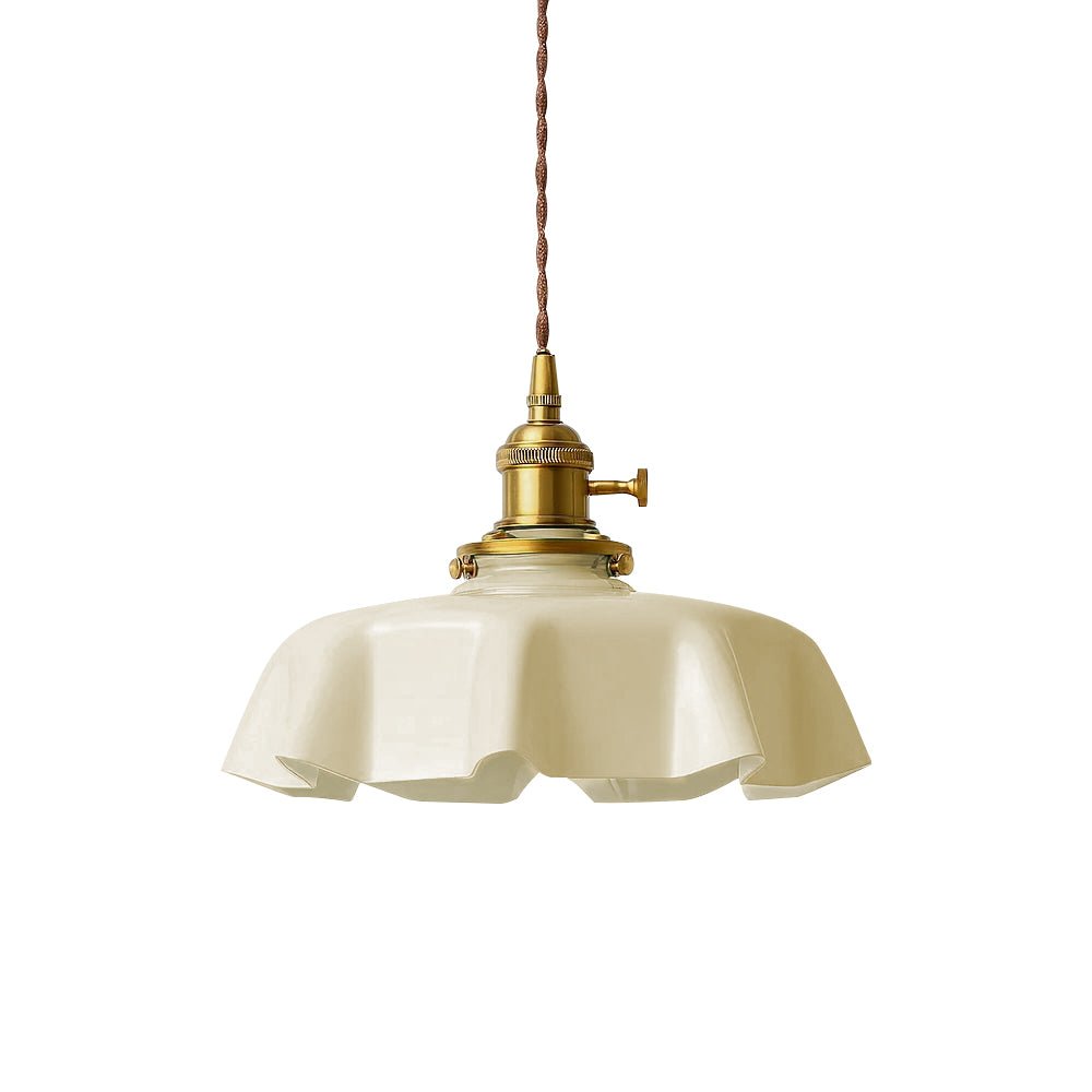 Pendantlightie - Vintage 1 - Light Creamy Scalloped Draped Flower Glass Pendant Light - Pendants - Pink - 