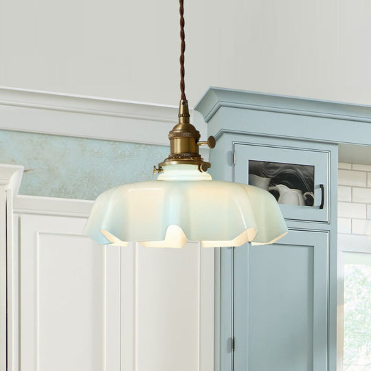 Pendantlightie - Vintage 1 - Light Creamy Scalloped Draped Flower Glass Pendant Light - Pendants - Pink - 